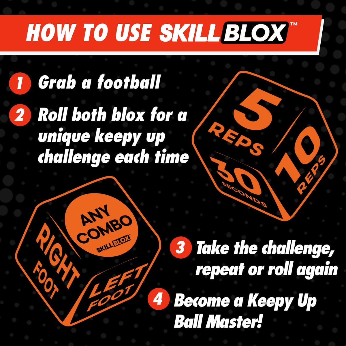 SKILL BLOX Keepy Up Training Dice – Football Gifts for Boys and Girls - KEEPY UP EDITION