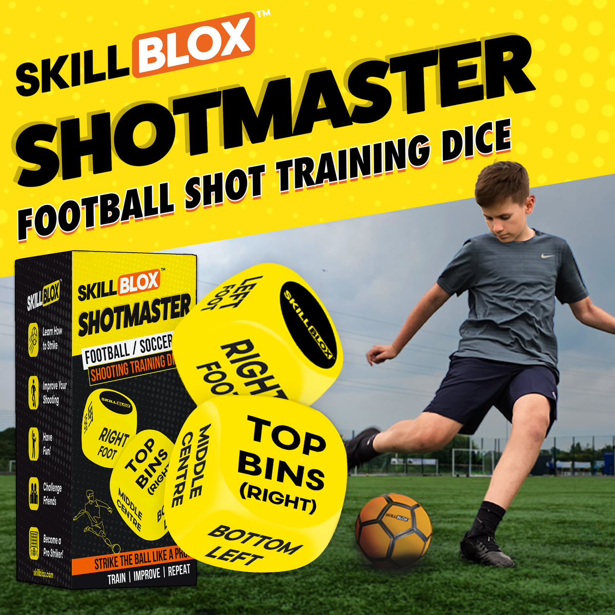 SKILL BLOX ShotMaster Shooting Training Dice – Football Gifts for Boys and Girls - SHOT TRAINING EDITION
